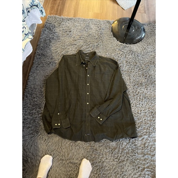Nautica Shirt Mens 3X Long Sleeve‎ Button Up plaid green 90s two-ply cotton - Picture 1 of 5